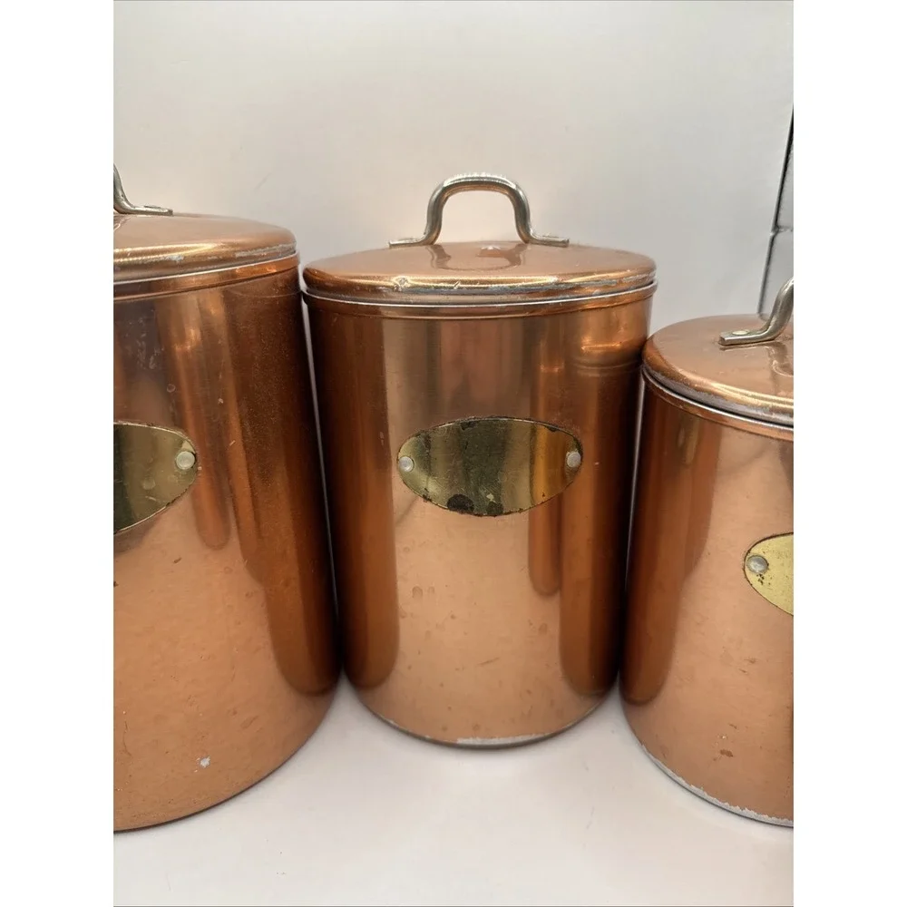 Vintage Copper Canister Set with Lids Nesting Flour Sugar Coffee Tea